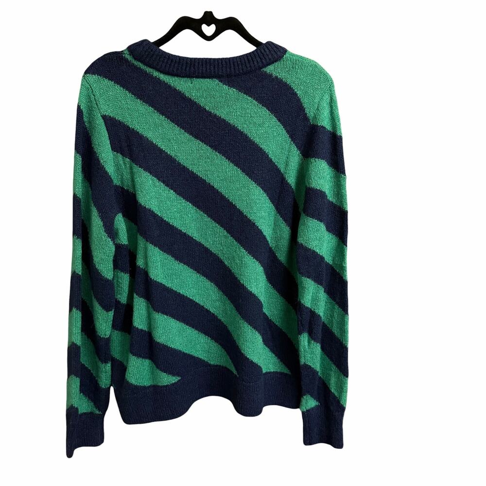 Boden Fluffy Diagonal Stripe Jumper Navy Green Knit Crewneck Sweater Size Large - Picture 7 of 7
